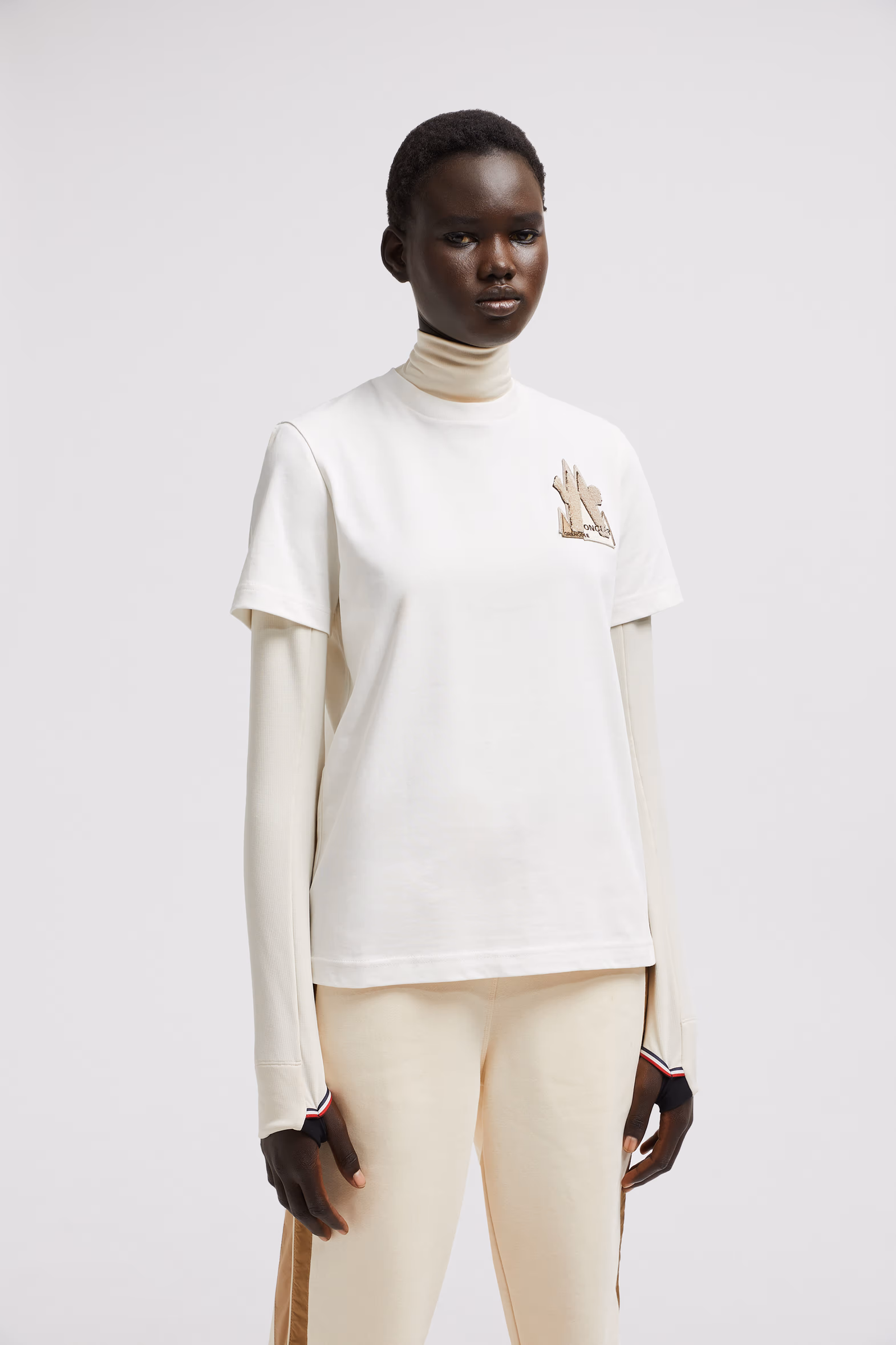 Mountain Logo Patch Cotton T-Shirt Women White Moncler 3